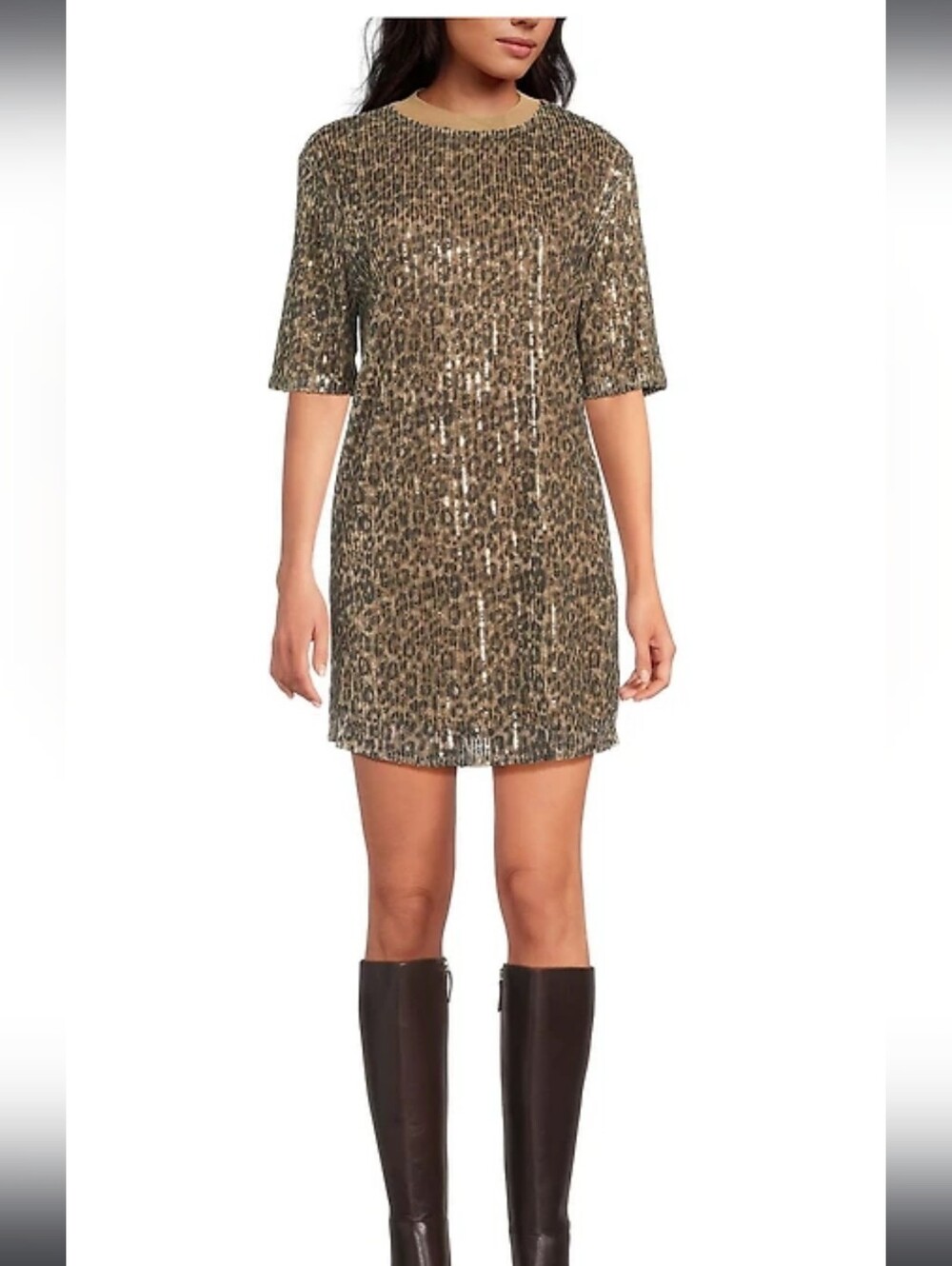 Elan Women's size medium Cheetah Leopard Sequin Shift Dress NWT Fully Lined